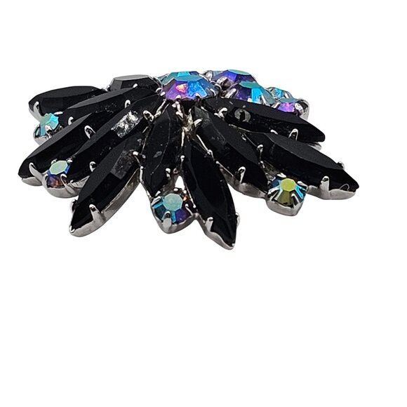VTG Brooch Whimsigoth Retro Antique Revival Sparkle Black Point Aurora Borealis - Picture 3 of 13